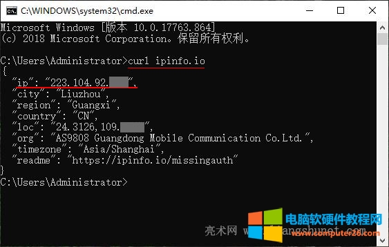 Windows 10 查看外网 ip 命令 curl