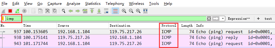 icmp，只显示ICMP协议的数据包列表